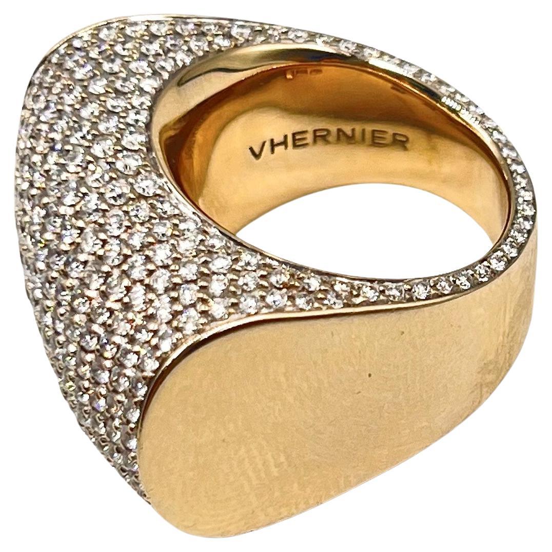 A bold and contemporary ring by Vhernier, featuring a pave-set diamond domed, curved top covered by round diamonds that are also set around the edge of the band.  Diamonds weighing approximately 3.58 total carats.  Signed 'VHERNIER' with Italian