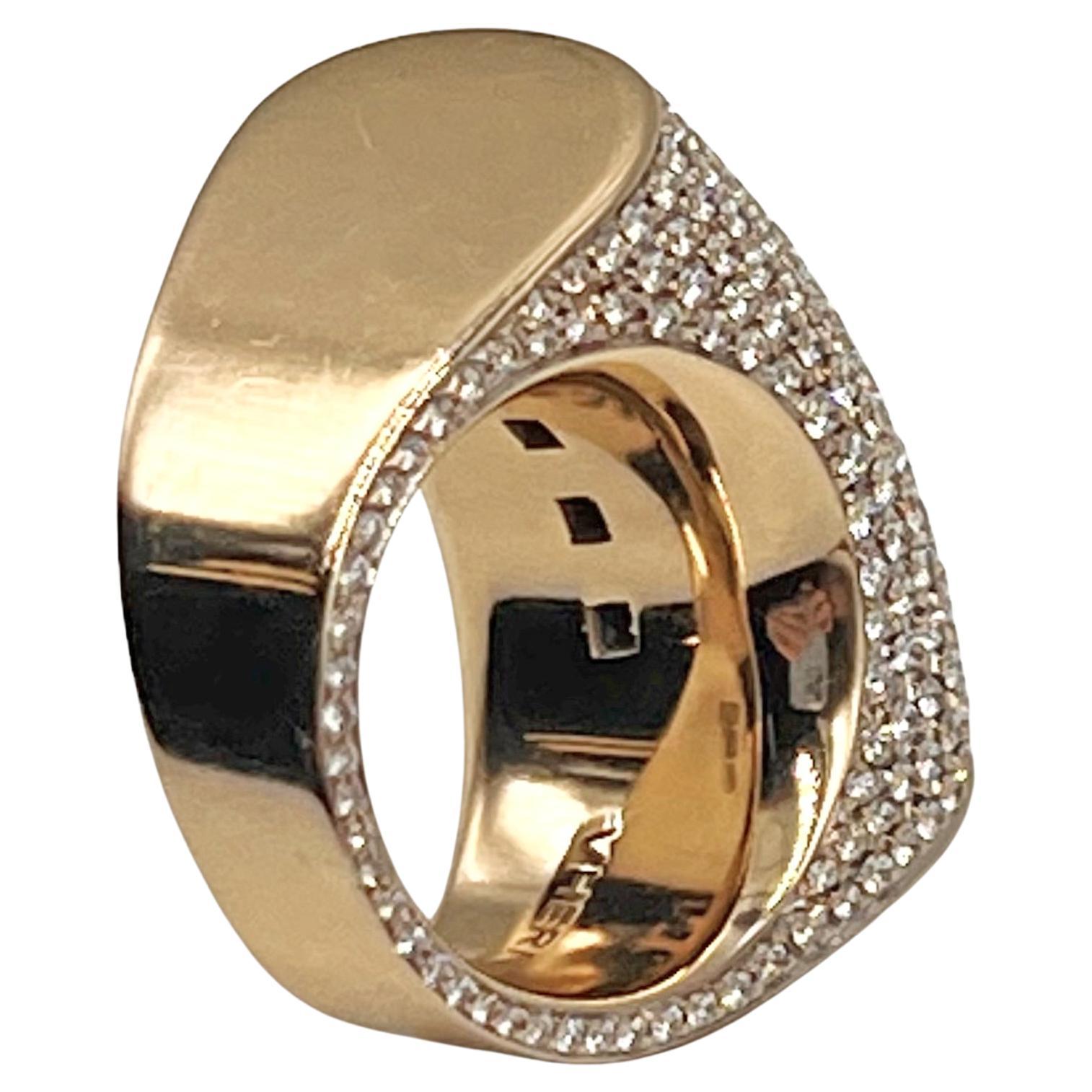 Modern Vhernier 18k Gold Diamond Plateau Piccolo Ring