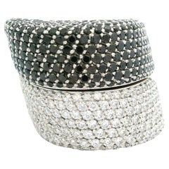 Vhernier 18k White Gold 8ctw Black & White Pave Diamond Bypass Ring