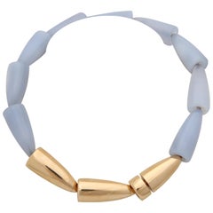 Vhernier 1990s Collana Calla Pale Blue Chaceldony and Rose Gold Choker Necklace