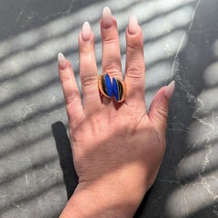 Vhernier 2000's Lapis Lazuli 18 Karat Yellow Gold Eclisse Bypass Ring