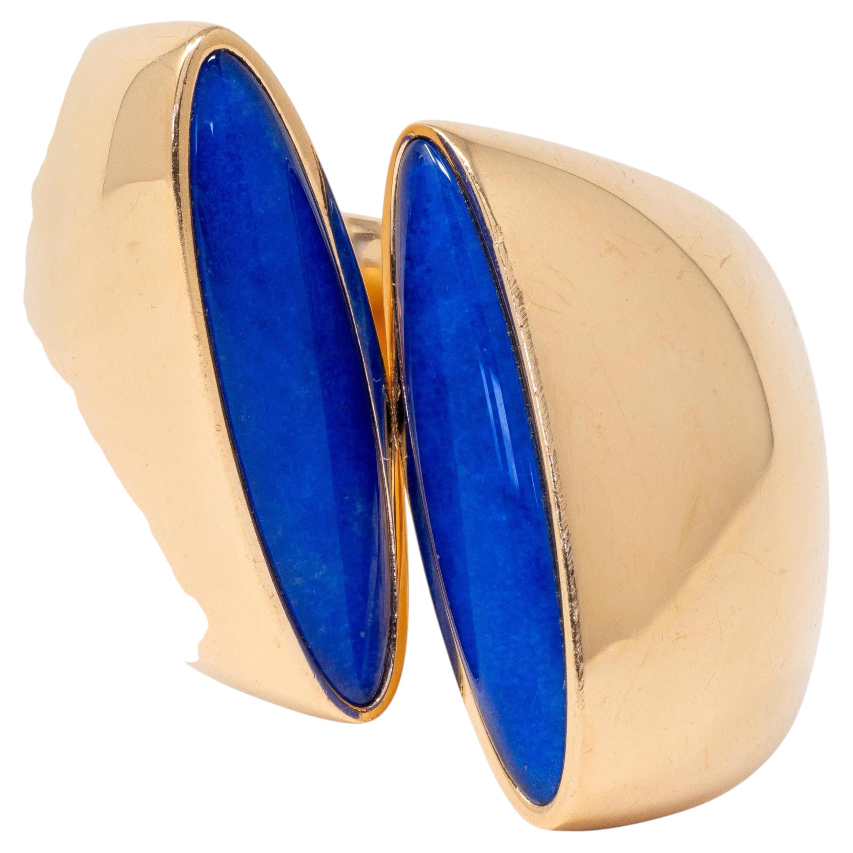 Vhernier 2000's Lapis Lazuli 18 Karat Yellow Gold Eclisse Bypass Ring