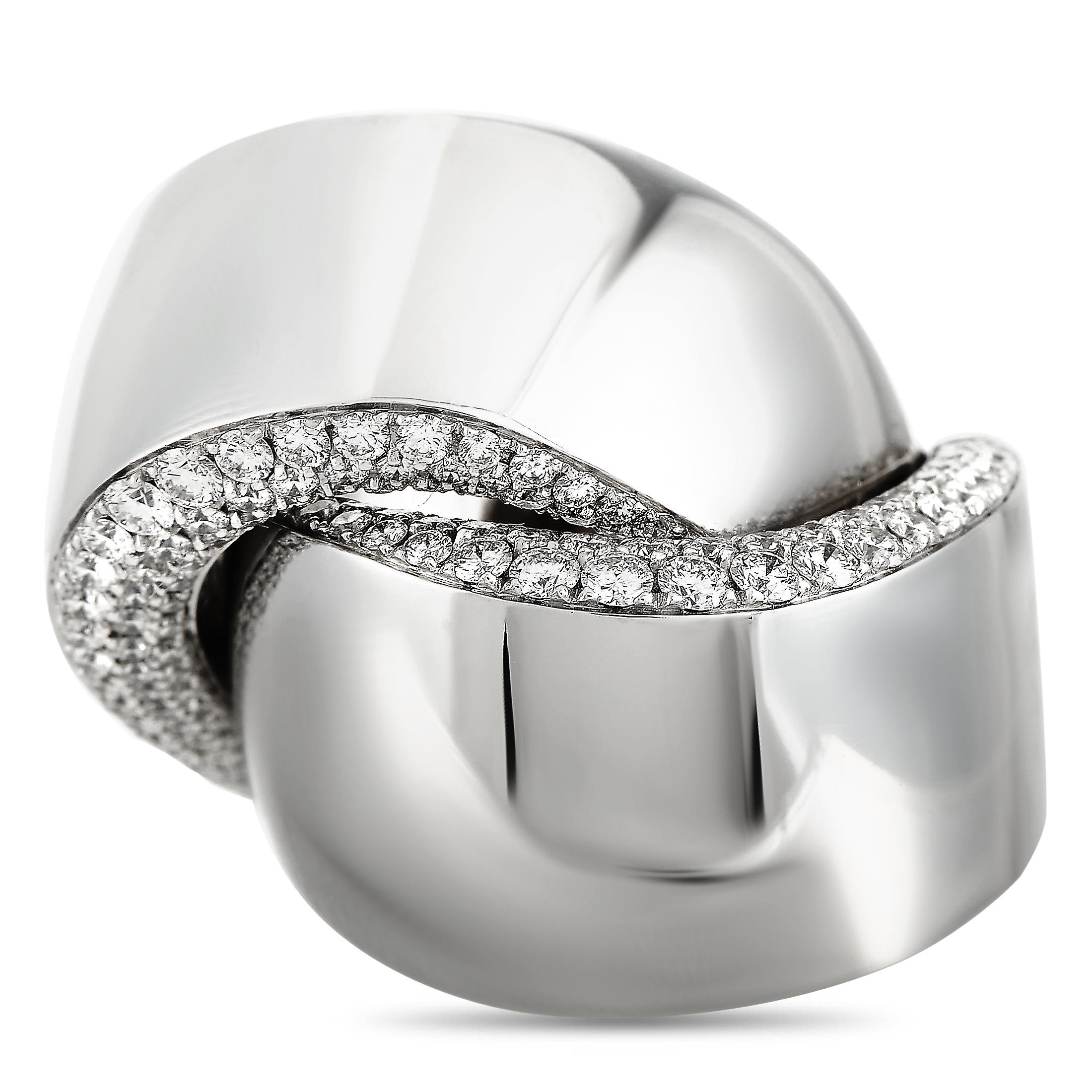 Round Cut Vhernier Abbraccio 18 Karat White Gold 1.17 Carat Diamond Ring