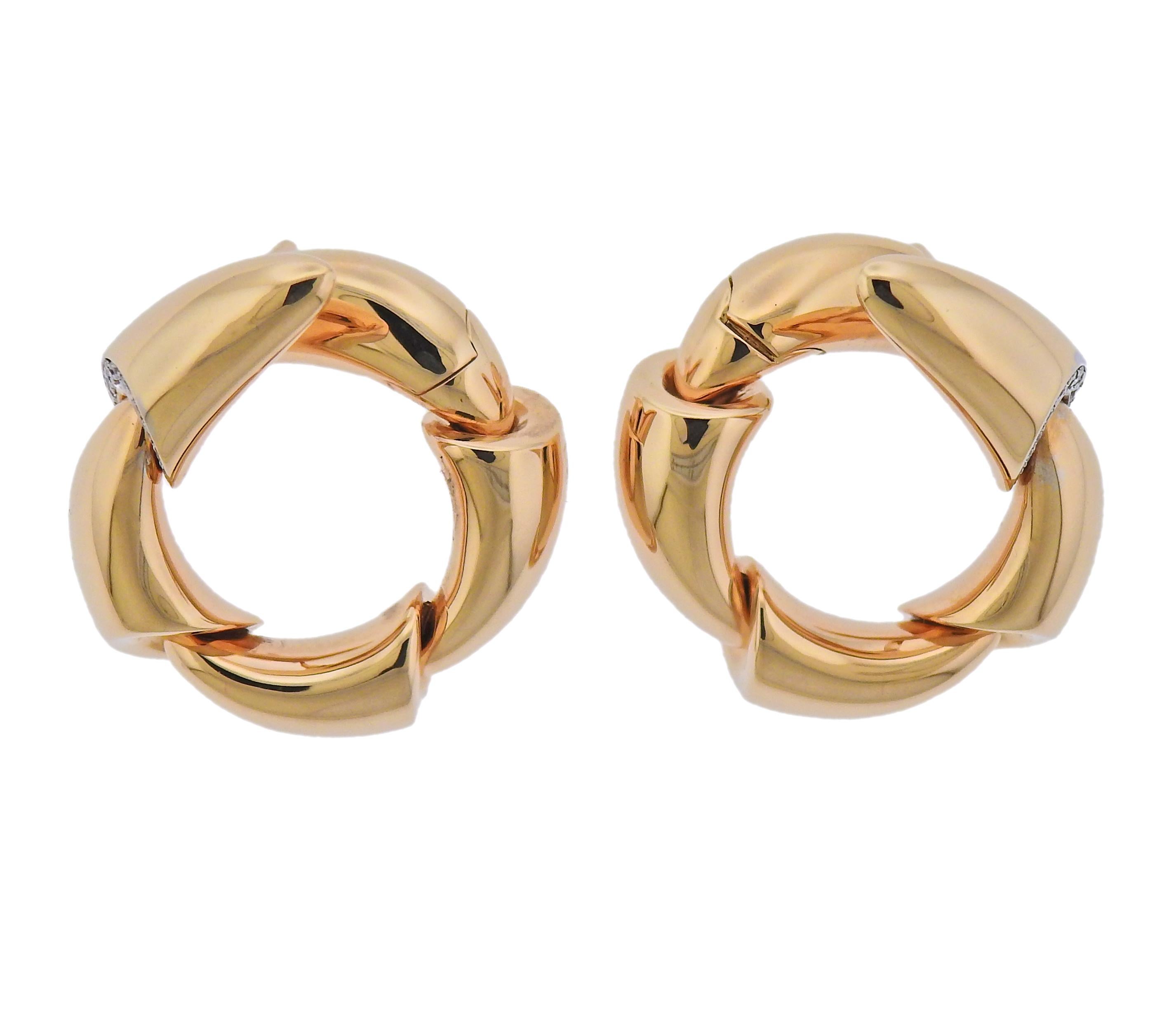 Vhernier 18k rose gold Calla earrings with approx. 0.09ctw in G/VS diamonds. Earrings are 21mm in diameter. Weight - 16 grams. Marked: Vhernier, 750, 279153.
