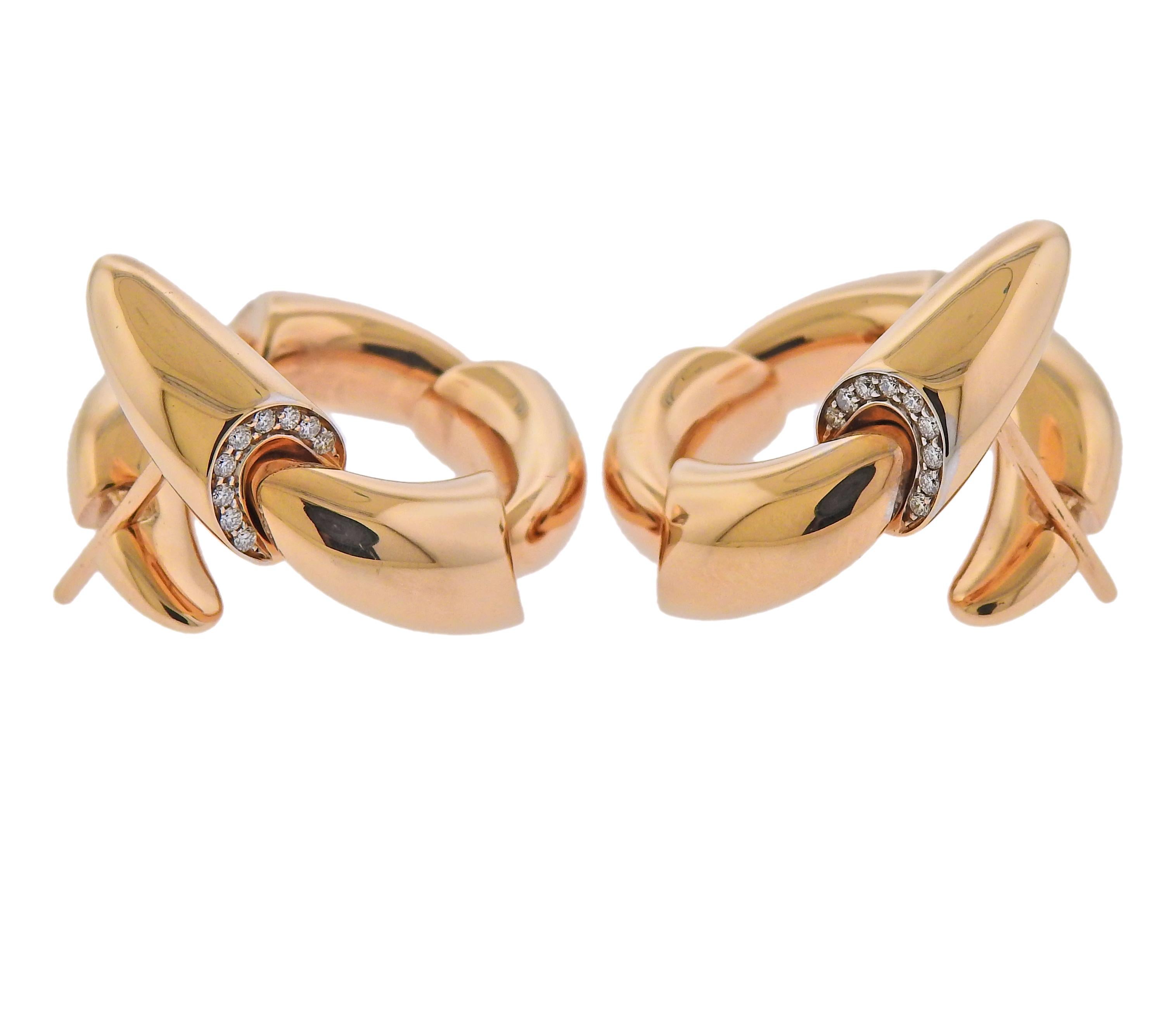Round Cut Vhernier Calla Rose Gold Diamond Earrings For Sale