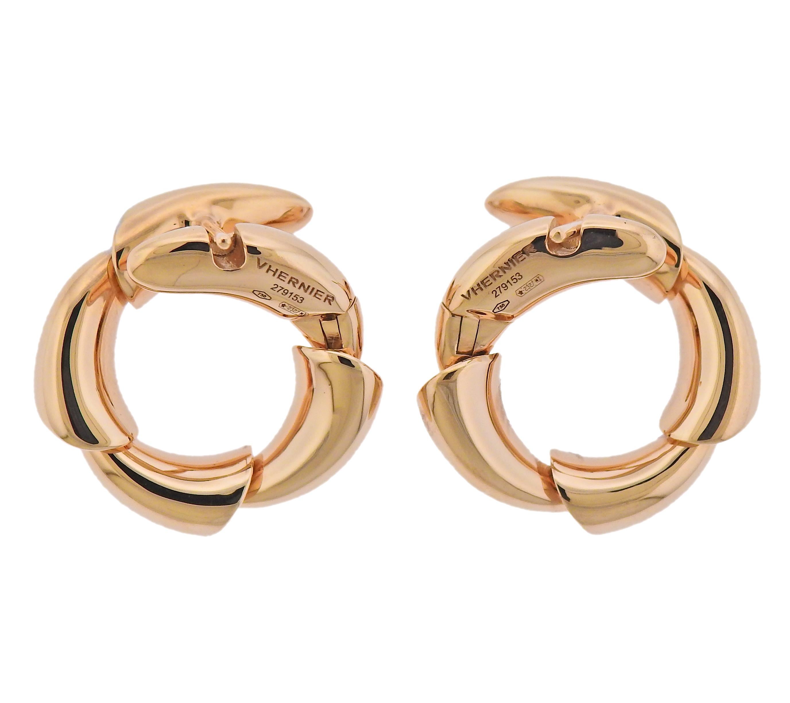 Vhernier Calla Rose Gold Diamond Earrings In Excellent Condition For Sale In Lambertville, NJ