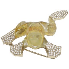 Vintage Vhernier Curved Rock Crystal Imperial Topaz Frog Brooch Set in 18 Karat Gold
