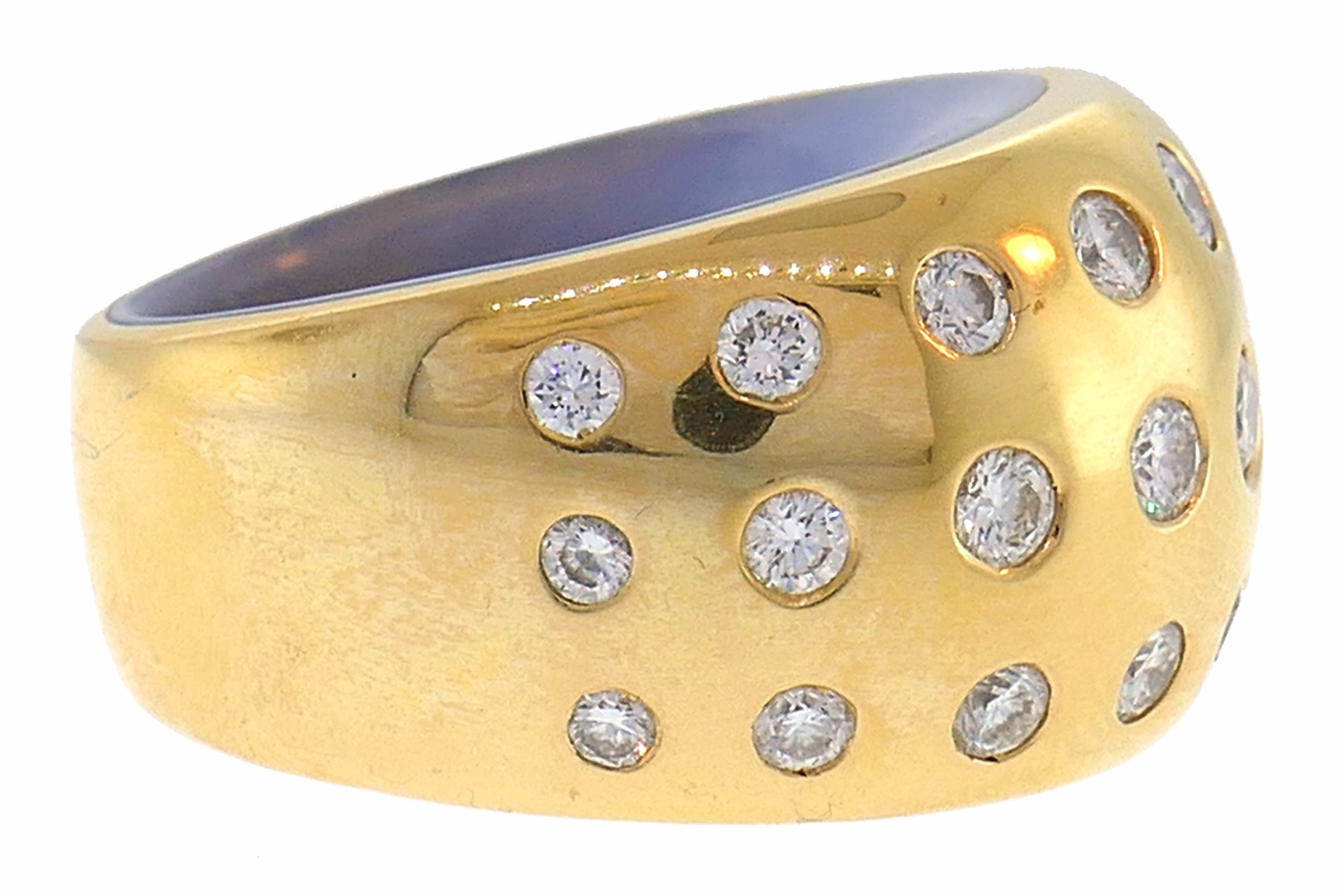 Women's Vhernier Diamond Chalcedony Yellow Gold Ring