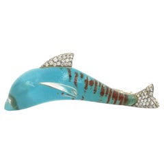 Vhernier Dolphin Pin/Brooch with Diamonds and Rock Crystal