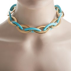 Vhernier Doppio Senso, collana con collare in oro giallo 18 carati e turchese