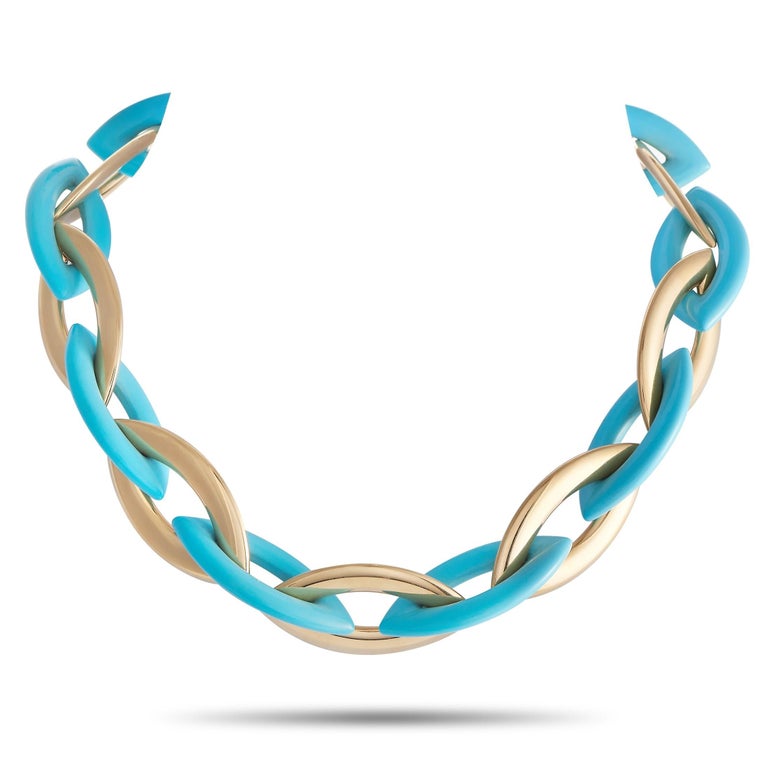 Vhernier Doppio Senso 18K Yellow Gold and Turquoise Collar Necklace In Excellent Condition In Southampton, PA