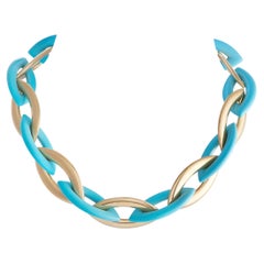 Vhernier Doppio Senso 18K Yellow Gold and Turquoise Collar Necklace