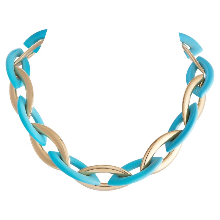 Vhernier Doppio Senso 18K Yellow Gold and Turquoise Collar Necklace