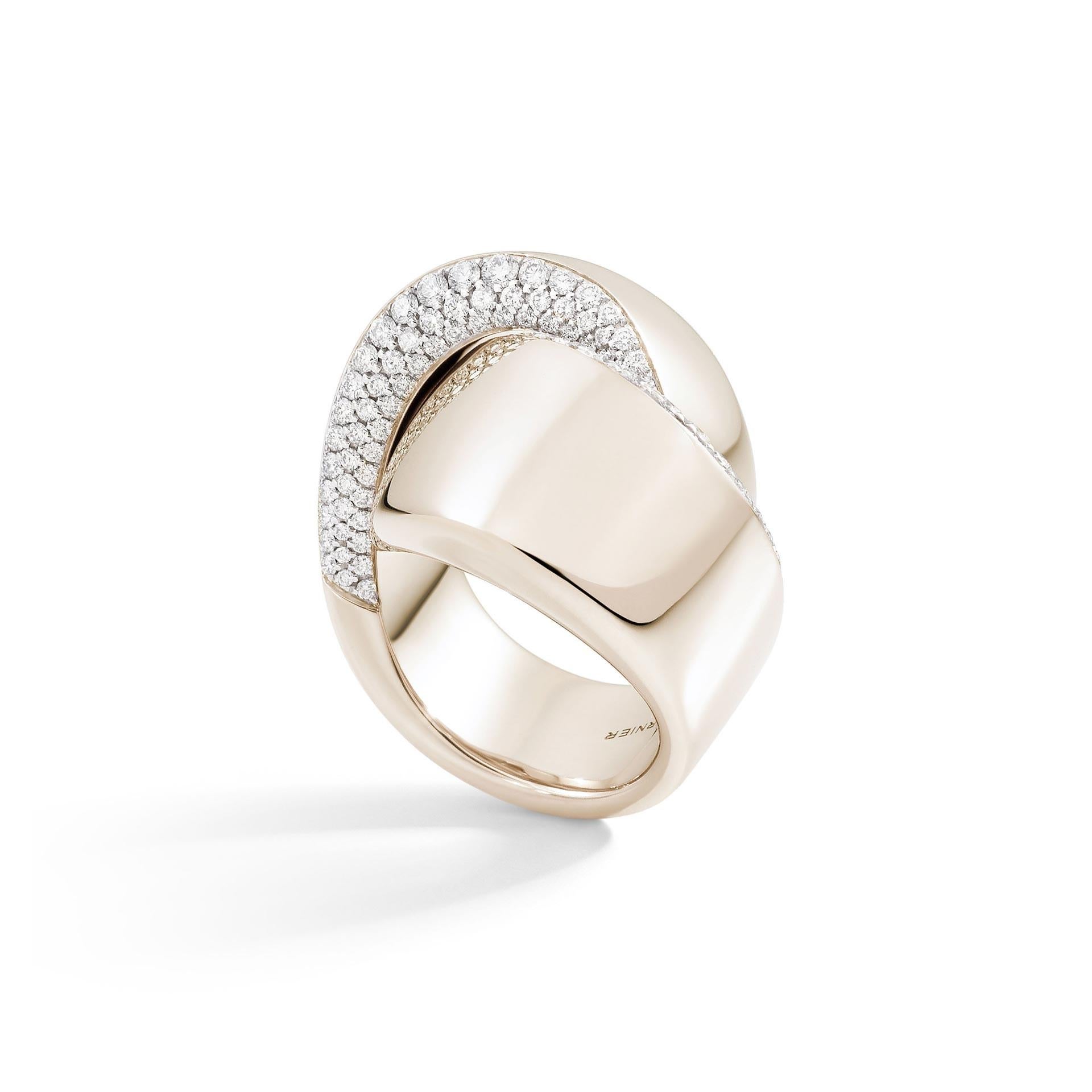 Ring in 18K gold and diamonds. 
Diamonds 100, ct. 1,17. 
Diamond quality DEF, IF to VVS
New Rest of Boutique Stock.-
Ring weight  25.55gr
Ring Size 17 Europe
Serial number 259515 
In shop 16.100€
With Matching earrings .-

There are a number of