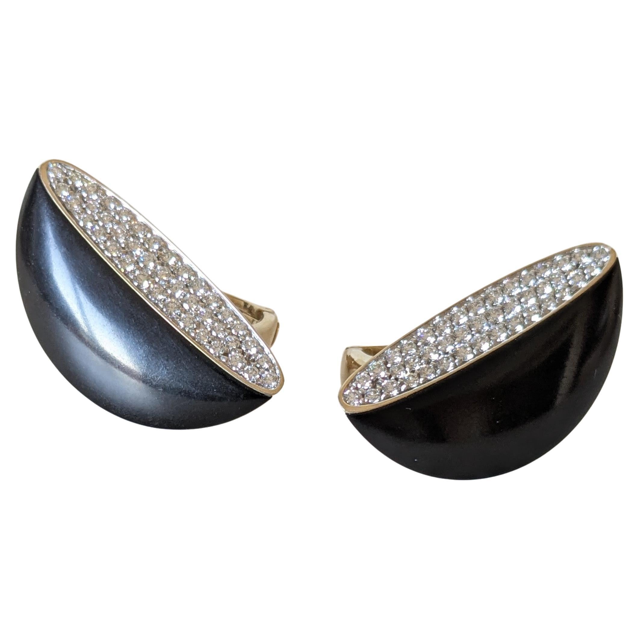 Vhernier  Eclisse black jet  18k Gold and diamonds clip earrings