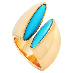 Vhernier Eclisse Medio 18 Karat Rose Gold Turquoise and Rock Crystal Ring