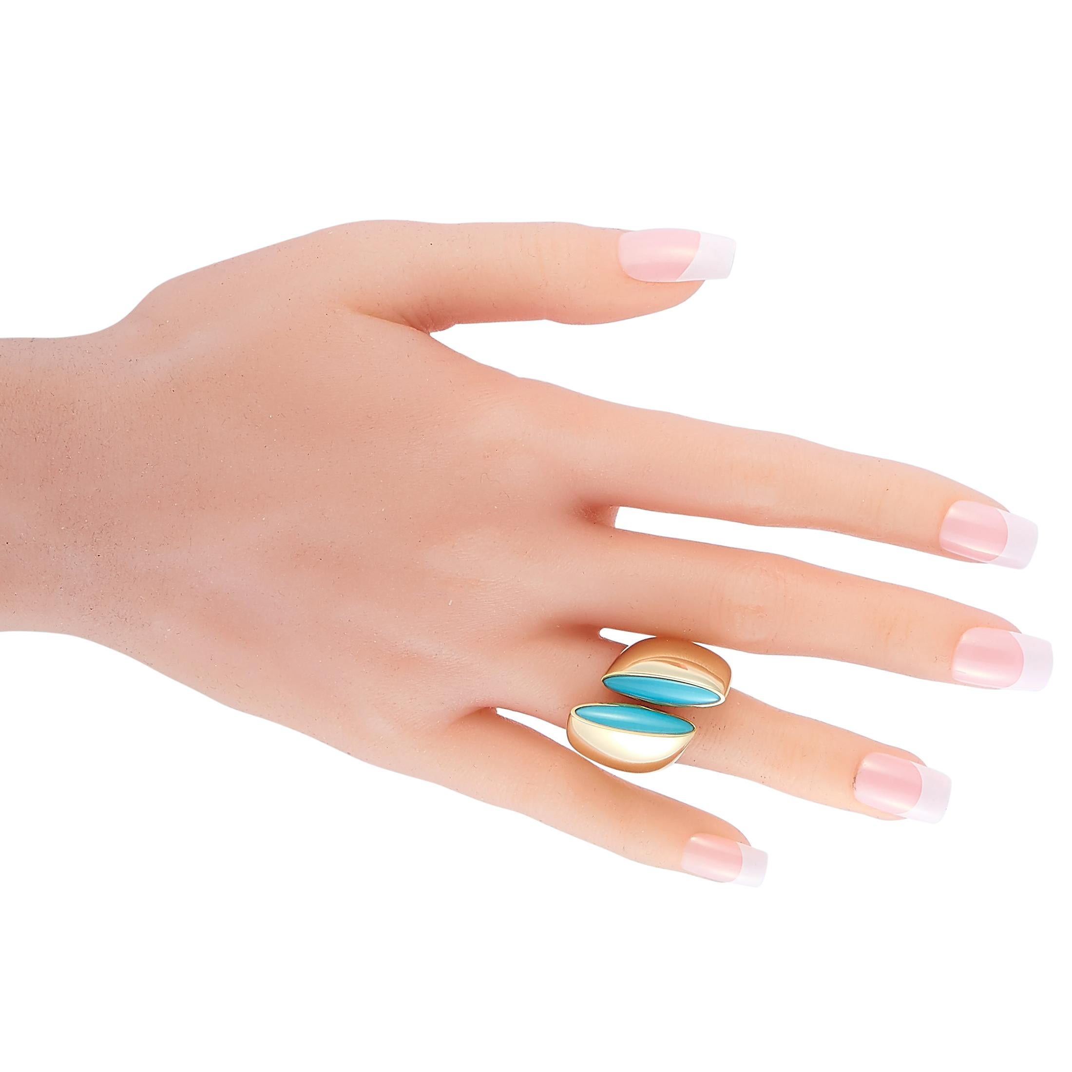 Vhernier Eclisse Medio 18 Karat Rose Gold Turquoise and Rock Crystal Ring In New Condition In Southampton, PA