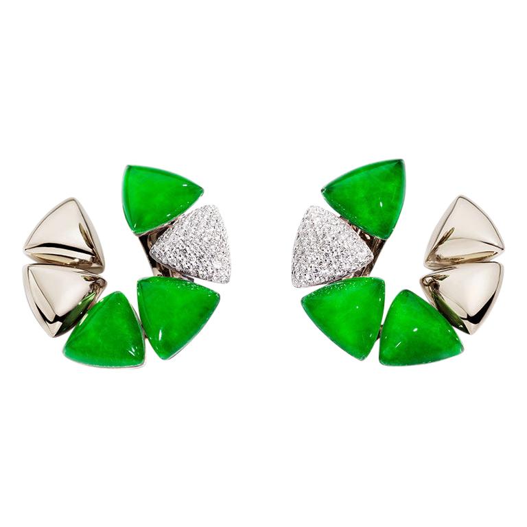 Vhernier Freccia Earrings 18 Karat Gold and Jade Rock Crystal with Diamonds