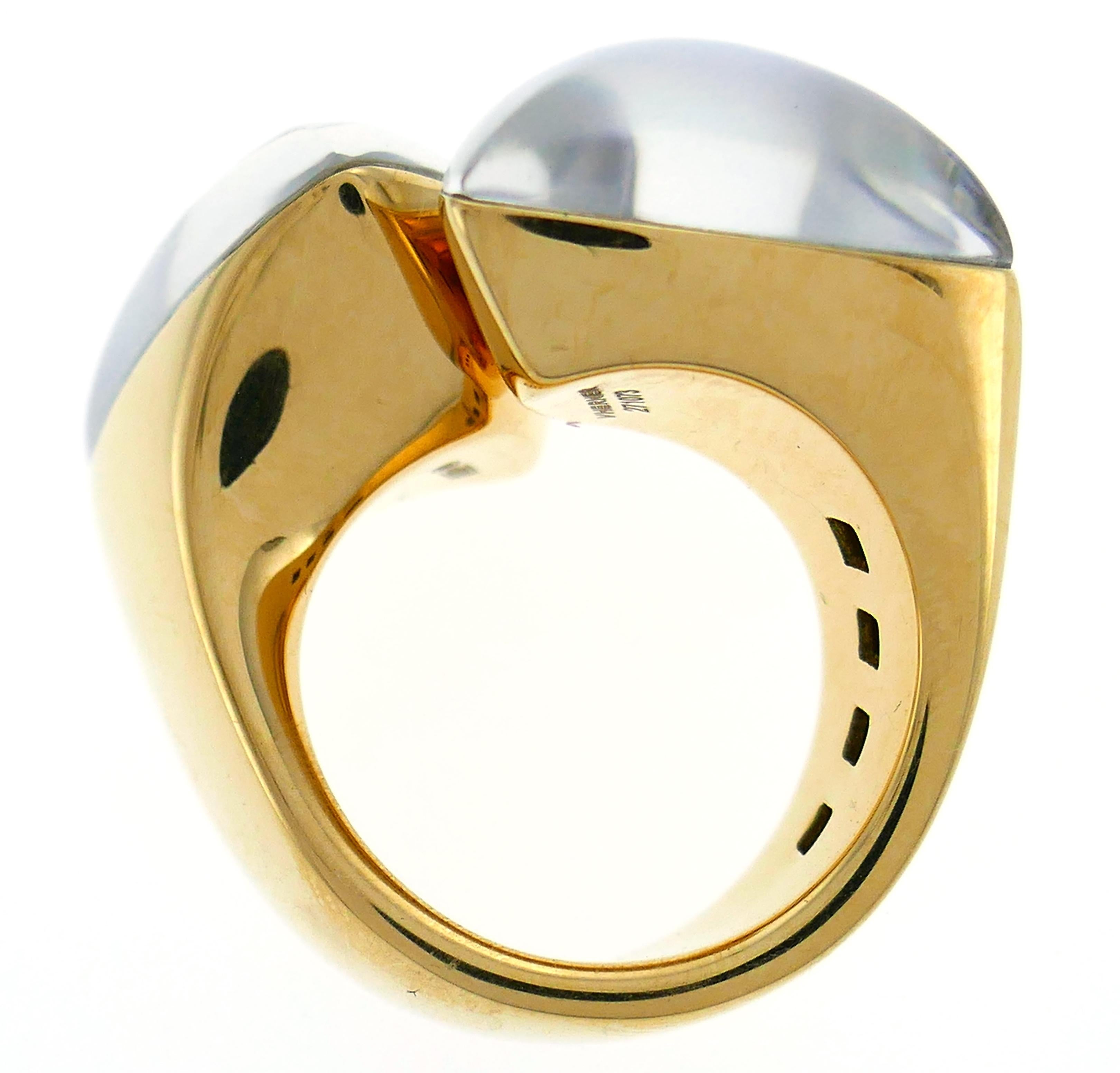 Vhernier Freccia Yellow Gold Ring with Mother of Pearl and Quartz 1