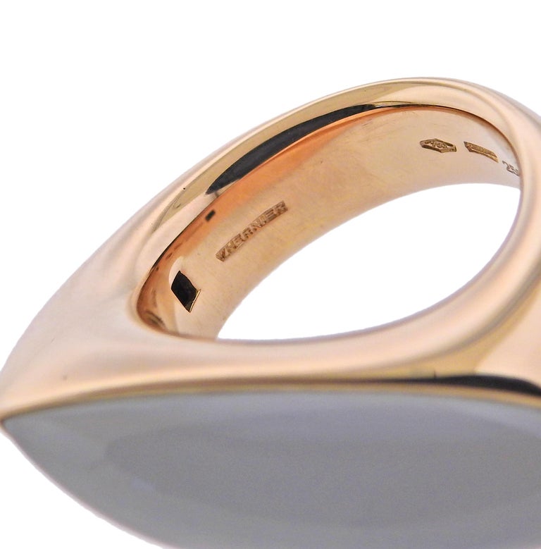 Vhernier Fuseau Rose Gold Mother of Pearl Crystal Ring In Excellent Condition For Sale In Lambertville, NJ