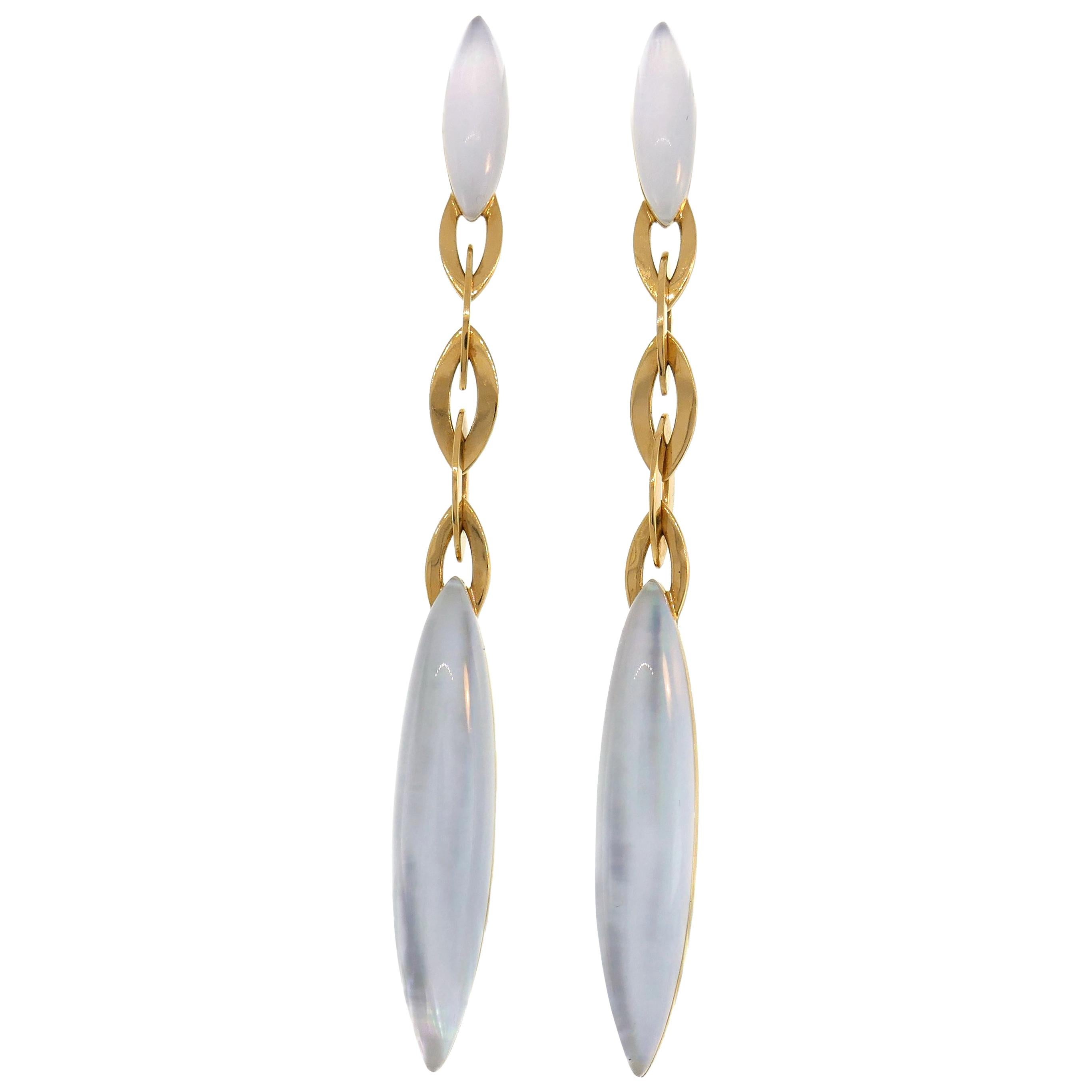 Vhernier Fuseau Yellow Gold Earrings with Mother of Pearl and Rock Crystal