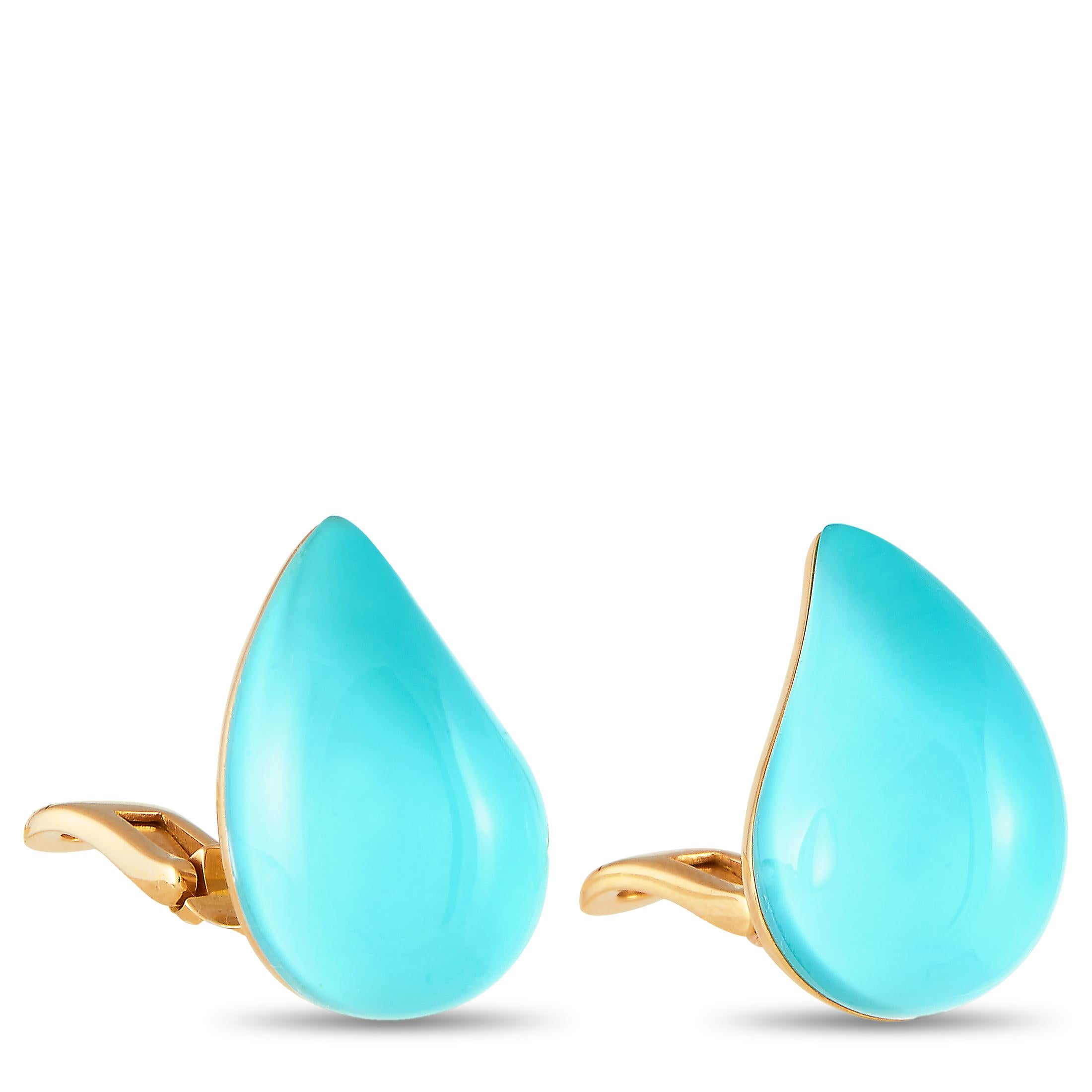 Vhernier Gocce 18 Karat Rose Gold Turquoise and Rock Crystal Earclips In New Condition In Southampton, PA