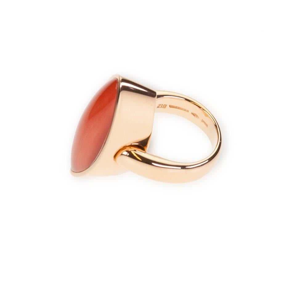 Vhernier Gold Coral and Rock Crystal Quartz Flexible Navette Shaped Ring For Sale 2