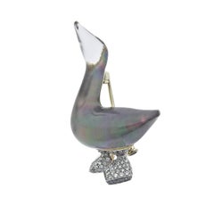 Vhernier Gold Crystal Mother Of Pearl Diamond Duck Brooch