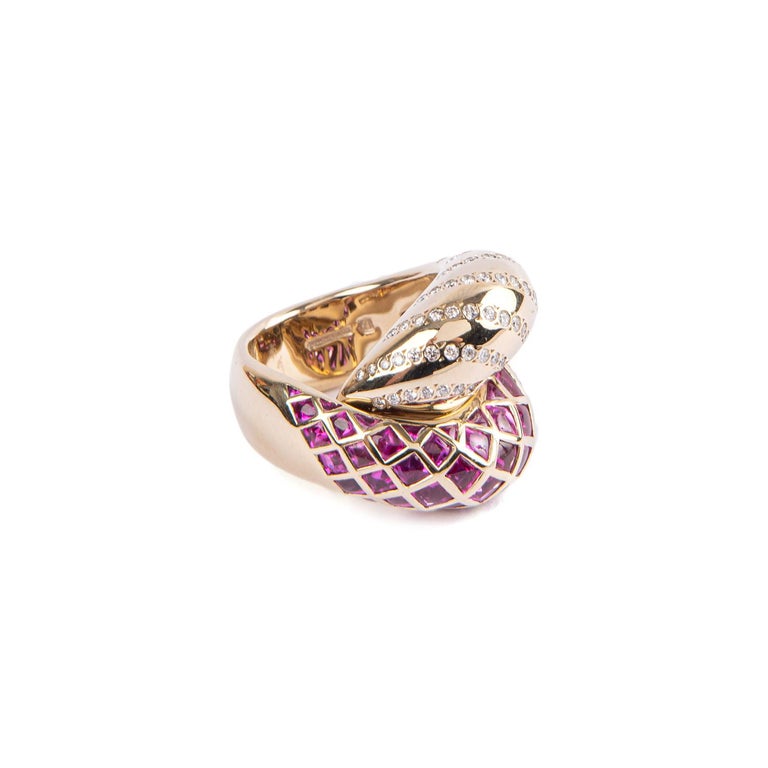 Modern Vhernier Gray Gold and Rubies Ring For Sale