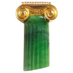 Vhernier Iconic Green Jade White Diamond Column Brooch