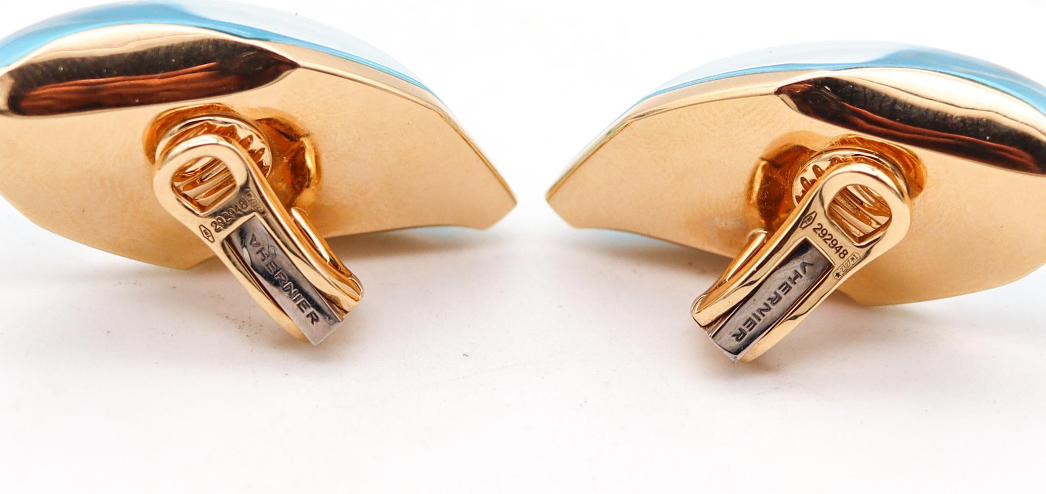 Cabochon Vhernier Milano Aladino Clip On Earrings In 18Kt Yellow Gold With Blue Quartz
