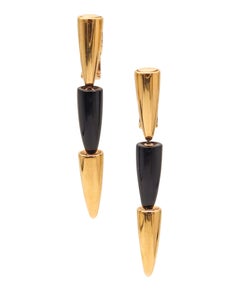 VHERNIER Milano Calla Dangle Drop Clips-On Earrings in 18 Kt Yellow Gold & Onyx