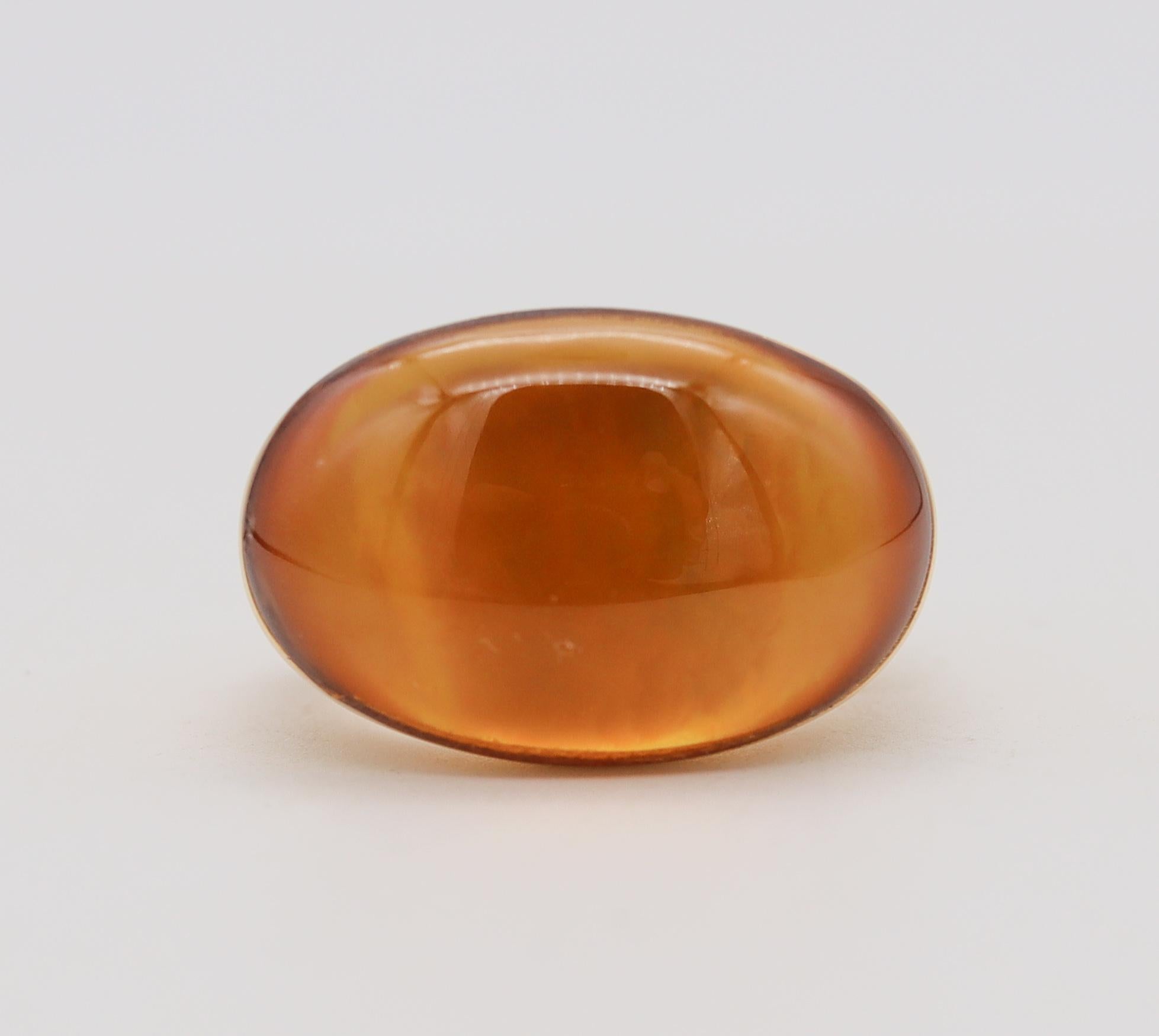 Women's or Men's Vhernier Milano Oliva Cocktail Ring Solid 18Kt Gold With Oval Opalescent Quartz