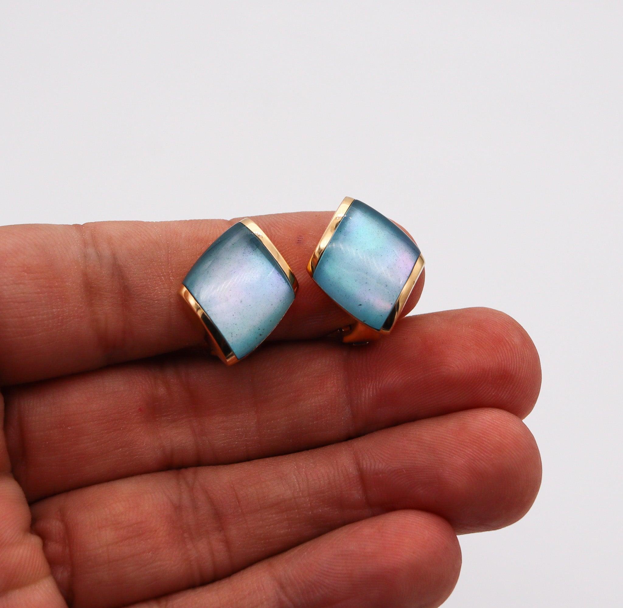 Pendientes de clip VHERNIER Milano Plateau Oro amarillo macizo de 18 quilates con cuarzo azul en venta 2