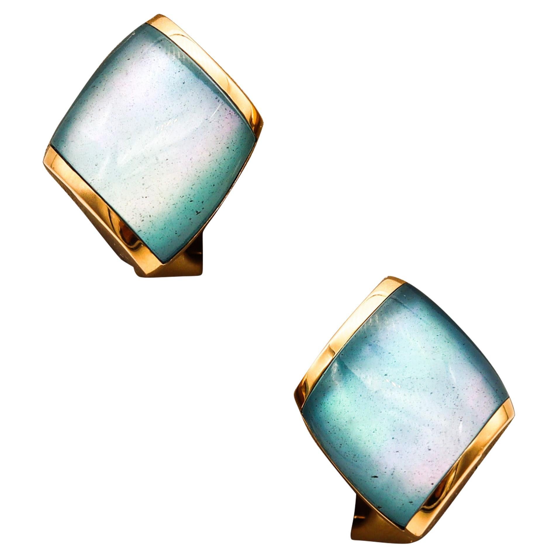 VHERNIER Milano Plateau Clip-On Earrings Solid 18Kt Yellow Gold With Blue Quartz
