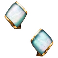 Vhernier Milano Boucles d'oreilles clips Plateau en or jaune 18Kt massif avec quartz bleu