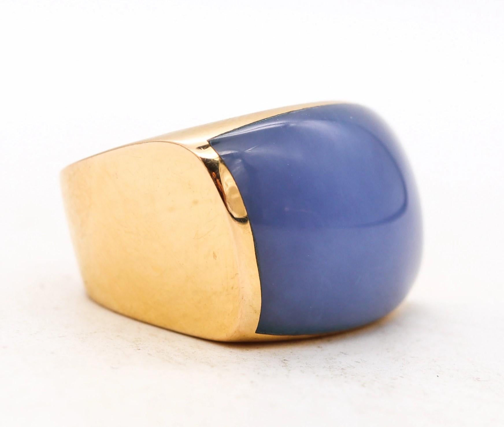 Modern Vhernier Milano Plateau Geometric Cocktail Ring 18Kt Gold with Blue Lace Agate