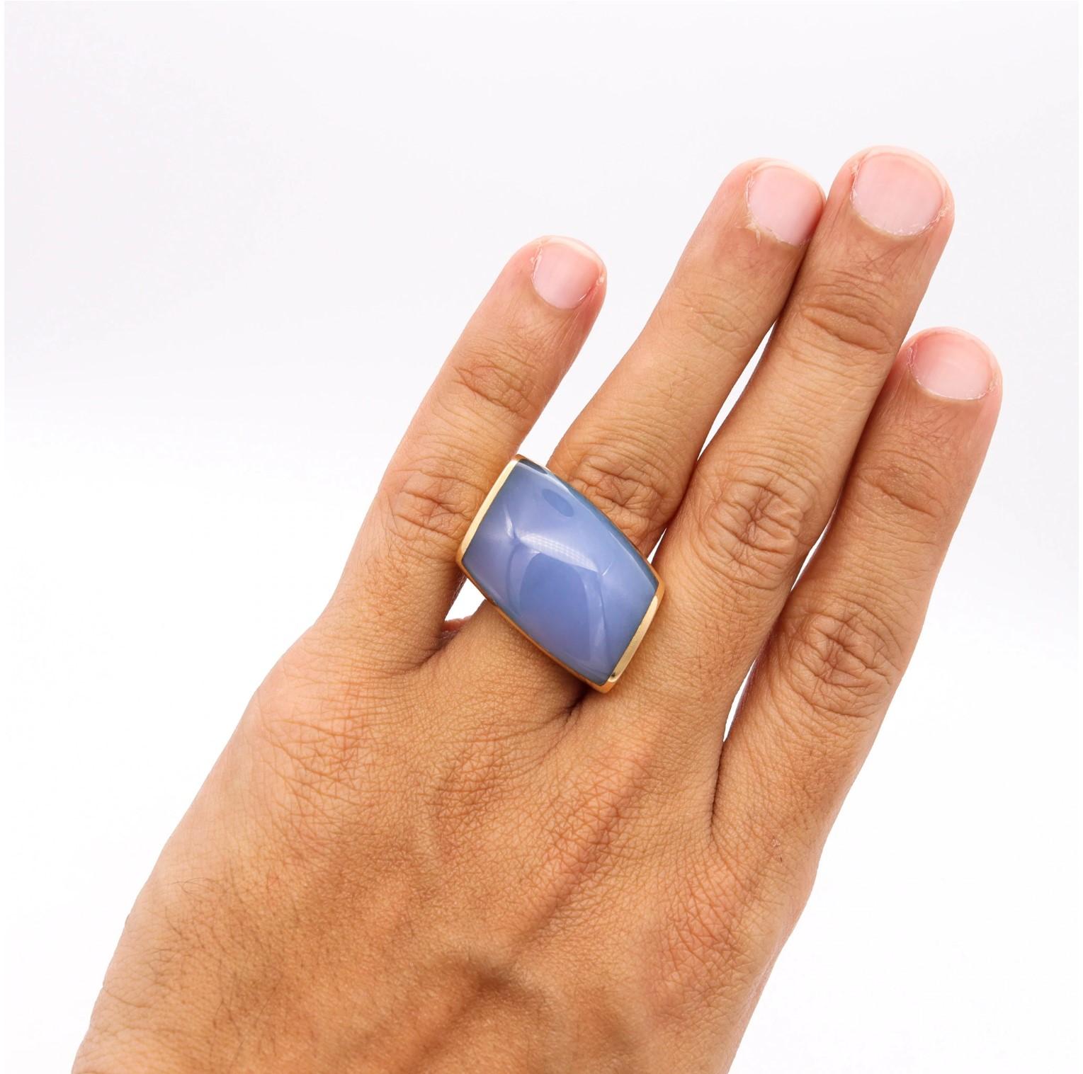 Women's or Men's Vhernier Milano Plateau Geometric Cocktail Ring 18Kt Gold with Blue Lace Agate