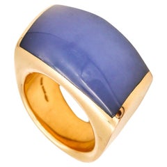 Vhernier Milano Plateau Geometric Cocktail Ring 18Kt Gold with Blue Lace Agate
