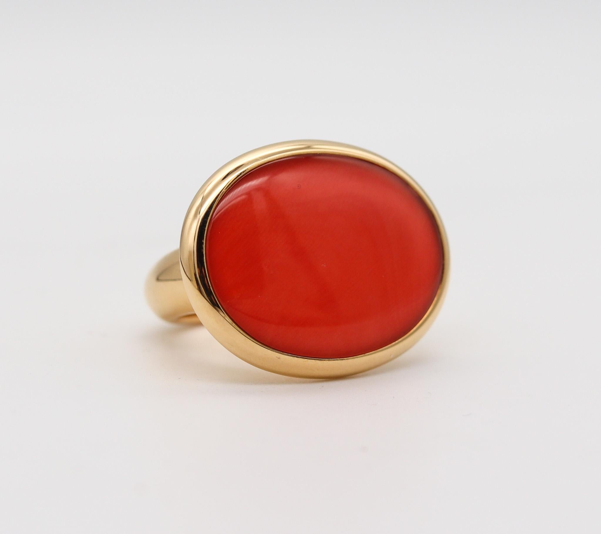 Contemporary Vhernier Milano Sculptural Cocktail Ring in 18kt Yellow Gold with Coral & Quartz For Sale
