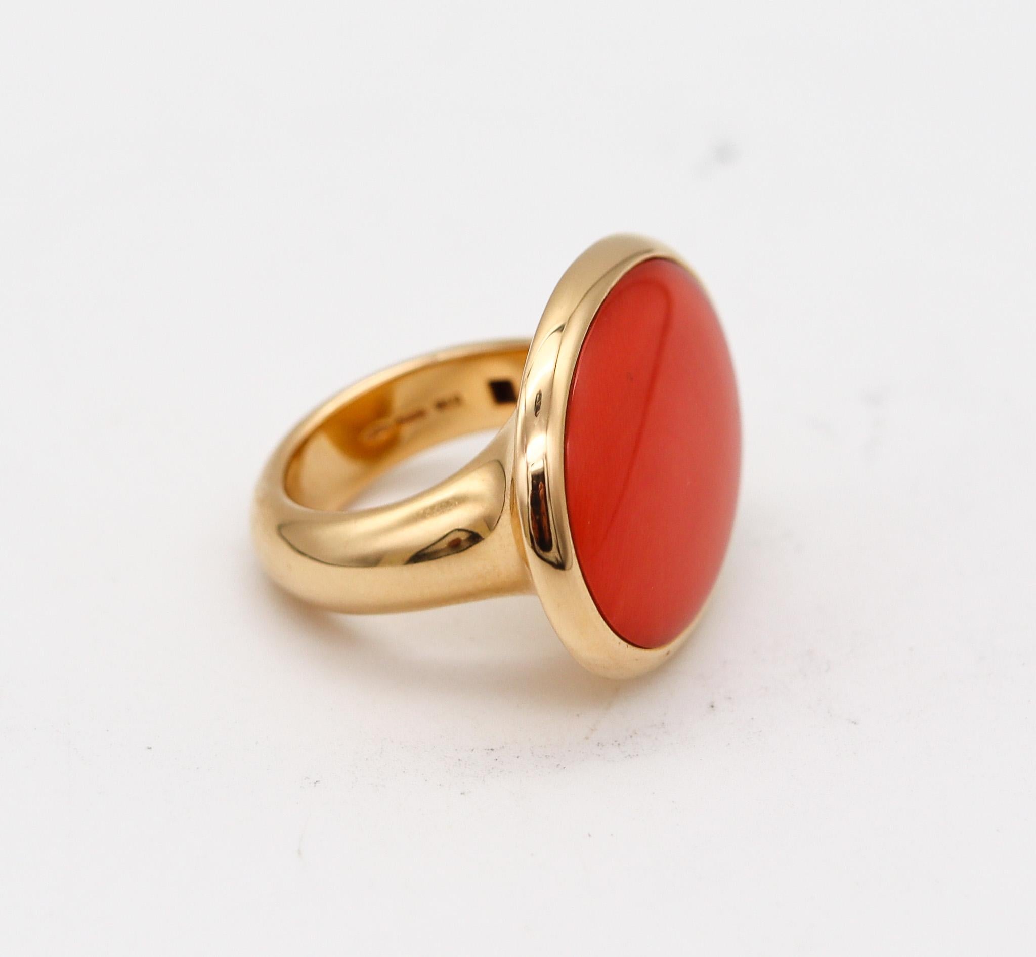 Cabochon Vhernier Milano Sculptural Cocktail Ring in 18kt Yellow Gold with Coral & Quartz For Sale