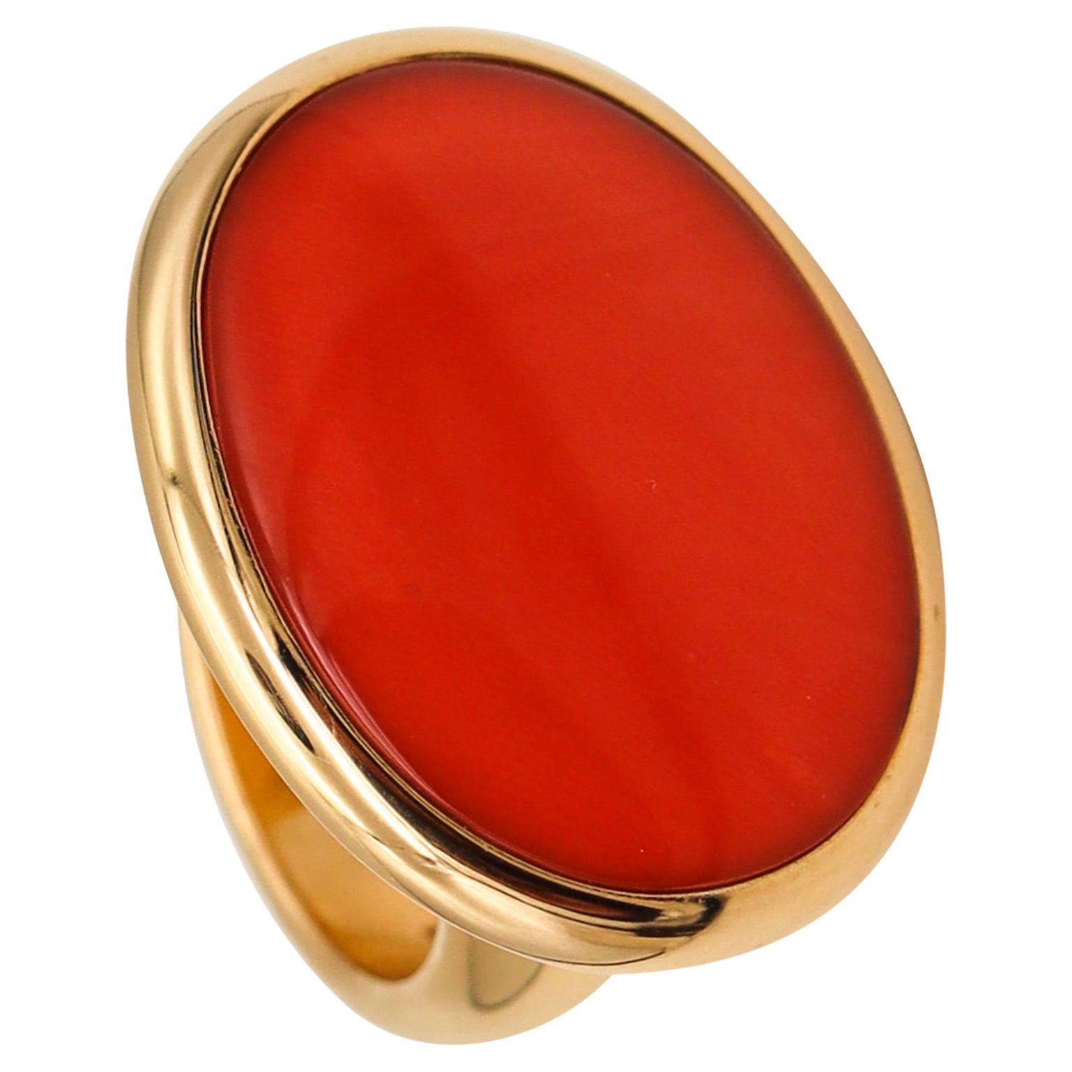 Vhernier Milano Sculptural Cocktail Ring in 18kt Yellow Gold with Coral & Quartz For Sale