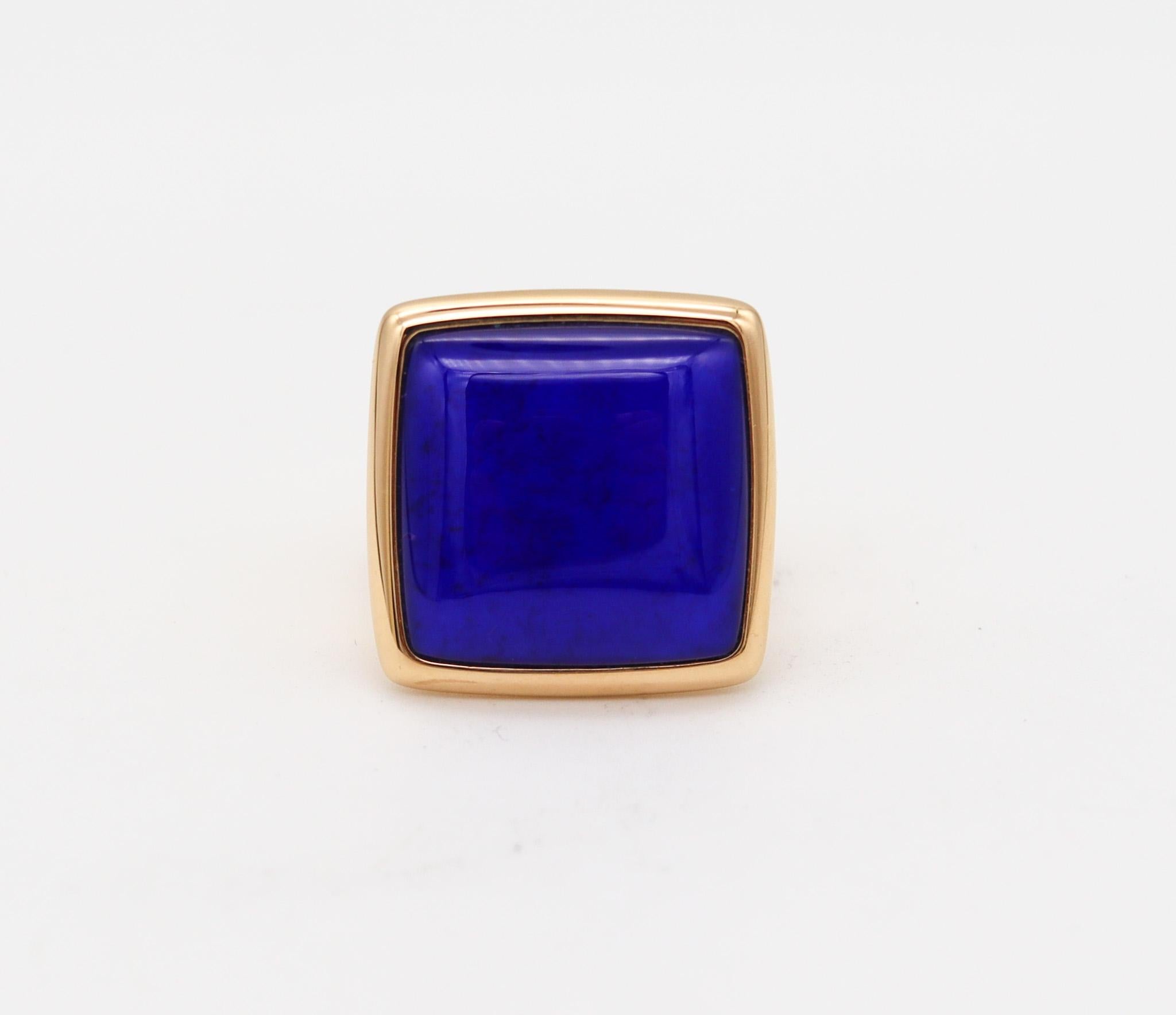 Cabochon Vhernier Milano Sculptural Cocktail Ring in 18kt Yellow Gold with Lapis & Quartz For Sale
