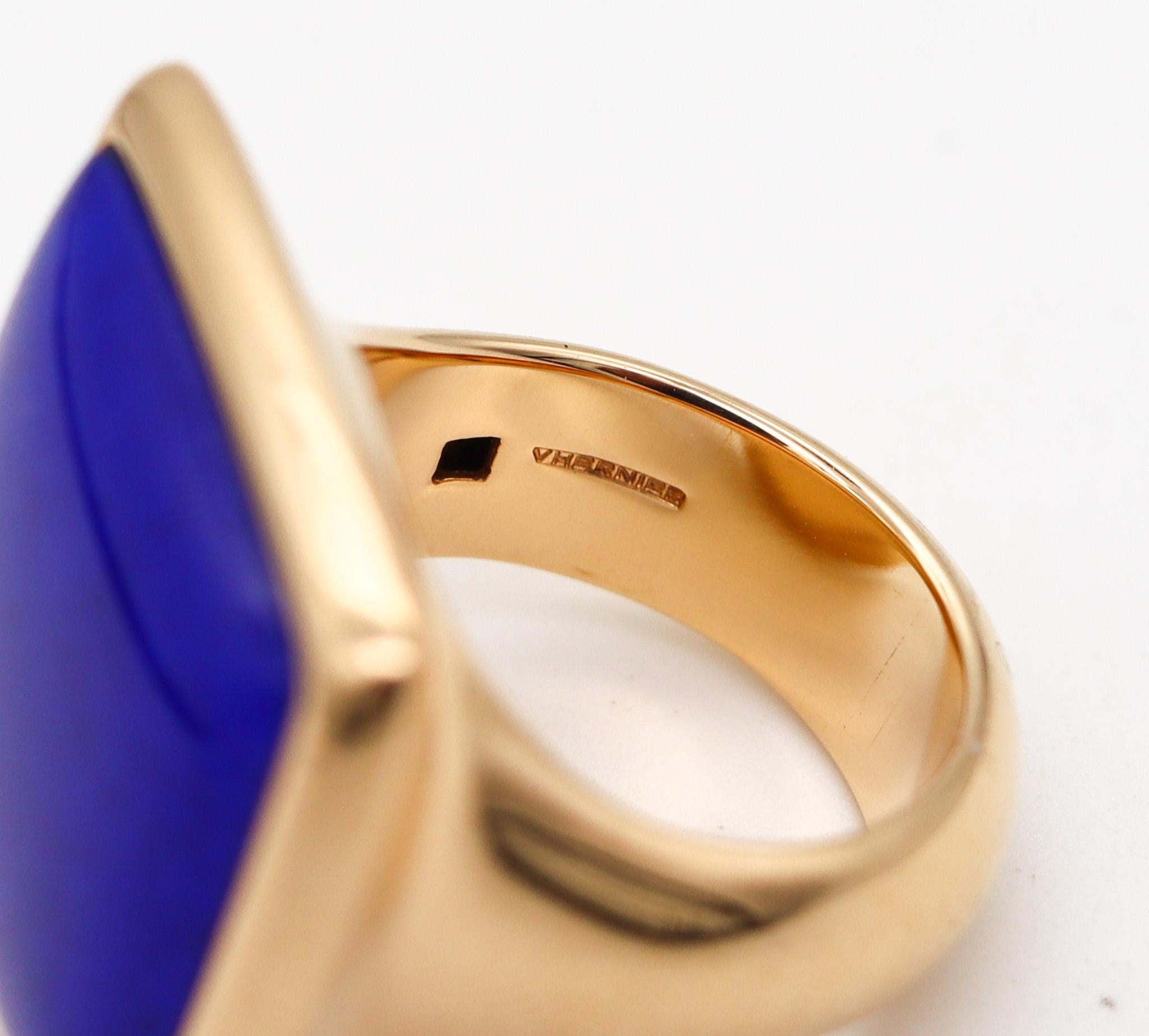 Women's Vhernier Milano Sculptural Cocktail Ring in 18kt Yellow Gold with Lapis & Quartz For Sale