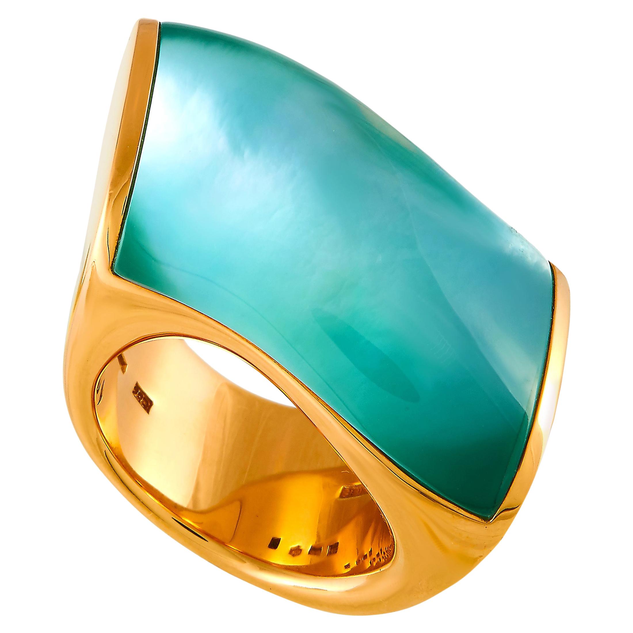 Vhernier Onda Grande 18 Karat Rose Gold Pearl, Chrysoprase and Rock Crystal Ring