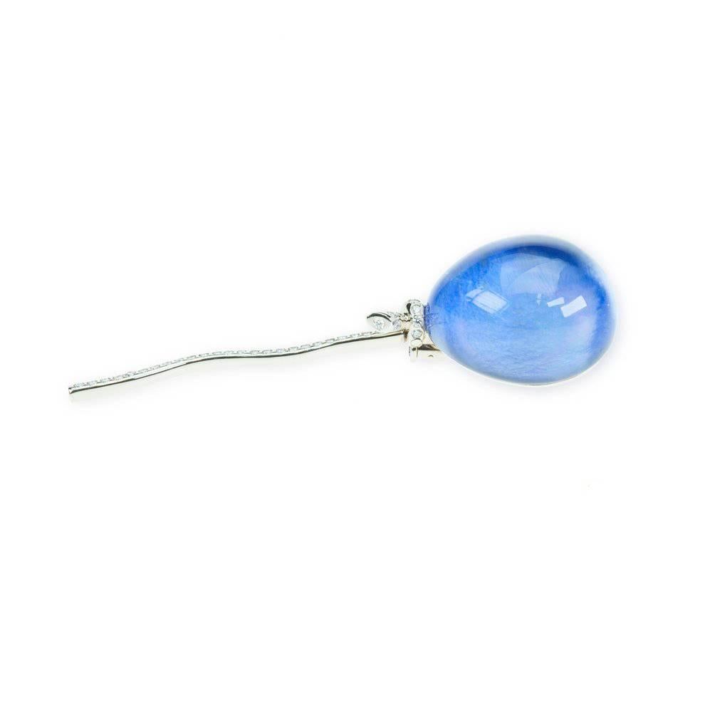"Vhernier" 18 Karat White Gold "Palloncini" Balloon Brooch in Lapis Lazuli, Rock Crystal Quartz and (38) Round Brilliant Diamonds with an approximate Total Weight of 0.25 Carats of D  - F Color and VVS1 - VVS2 Clarity.

Stamped: