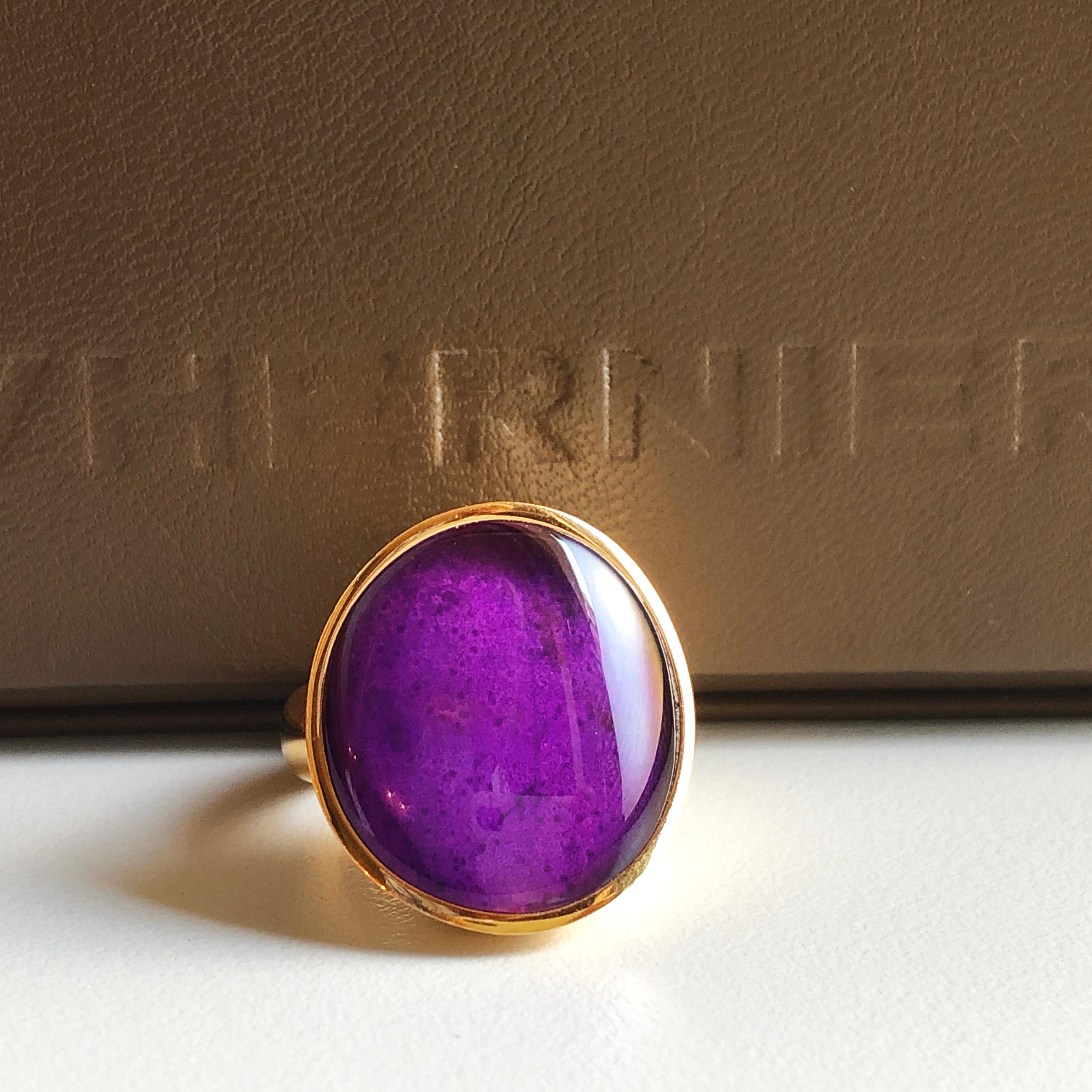 Women's Vhernier Rare Sugilite Rock Cystal Giotto Collection Yellow Gold Cocktail Ring