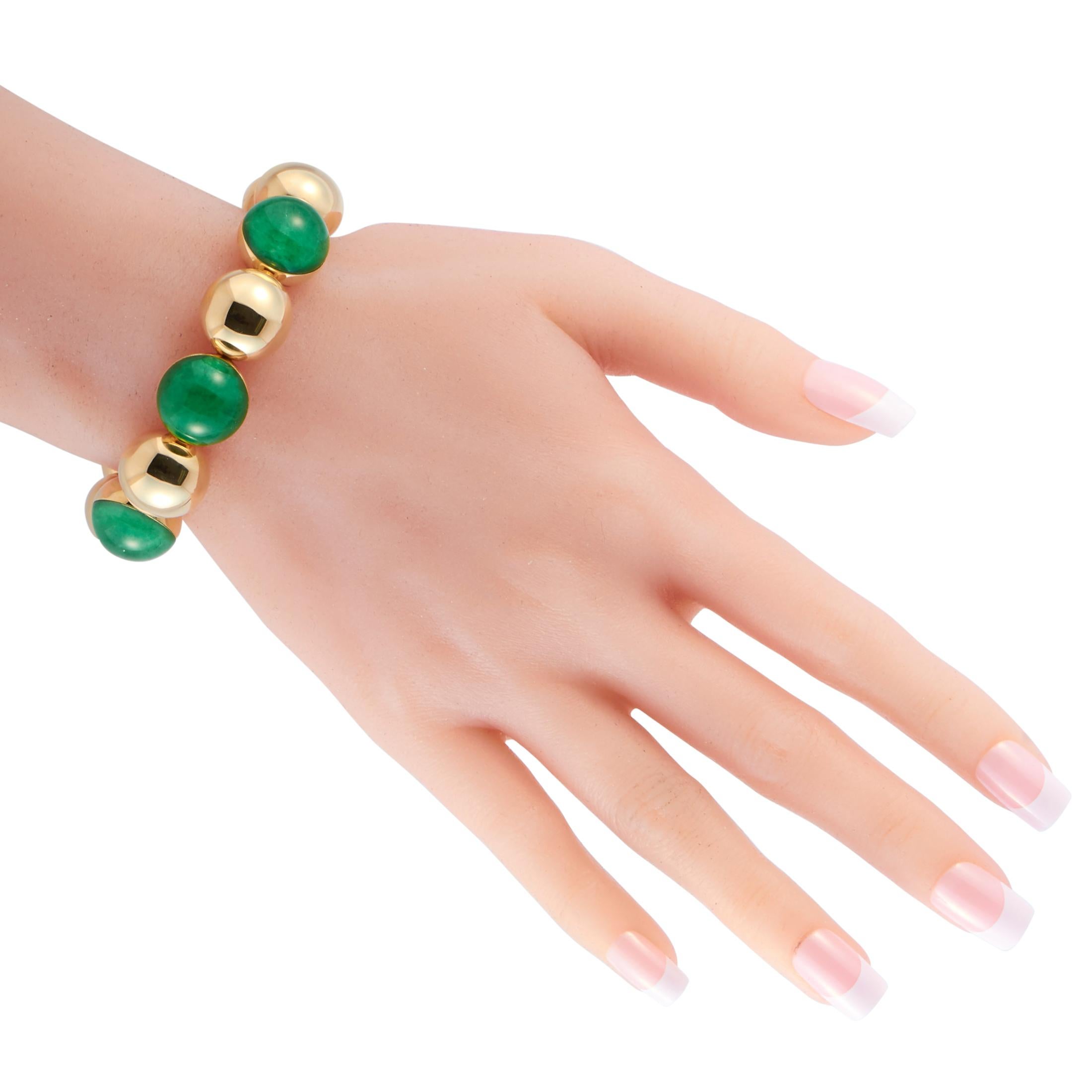 The Vhernier “Re Sole” bracelet is made of 18K rose gold and embellished with jade and rock crystal. The bracelet weighs 72.8 grams and measures 7” in length.

This jewelry piece is offered in brand new condition and includes the manufacturer’s box.