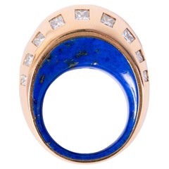 Antique Vhernier Ring 3, 27 Carat Diamonds 18 Karat Yellow Gold Lapis