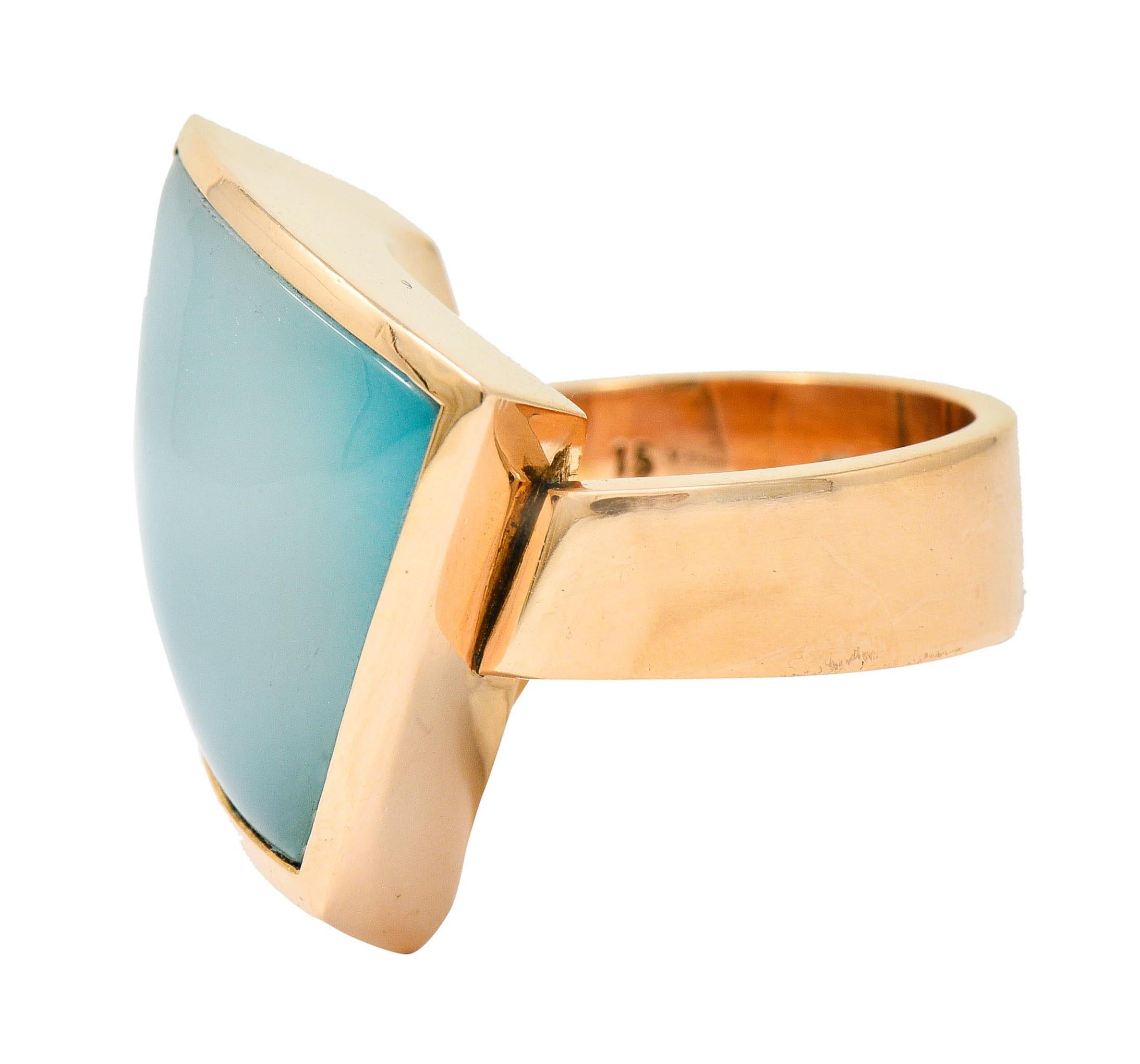 Women's or Men's Vhernier Rock Crystal Quartz Turquoise 18 Karat Rose Gold Plateau Ring